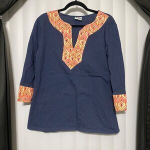 Haley and the Hound denim tribal style blouse